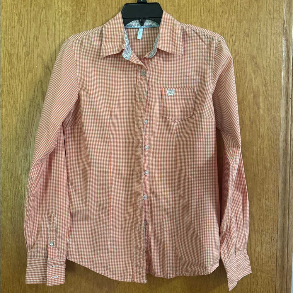 Cinch Womans Orange Plaid Rodeo Button Down Shirt